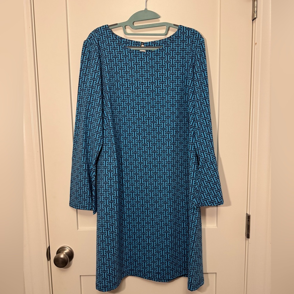 Katherine Way Greenwich blue geometric Women's Dress 2XL